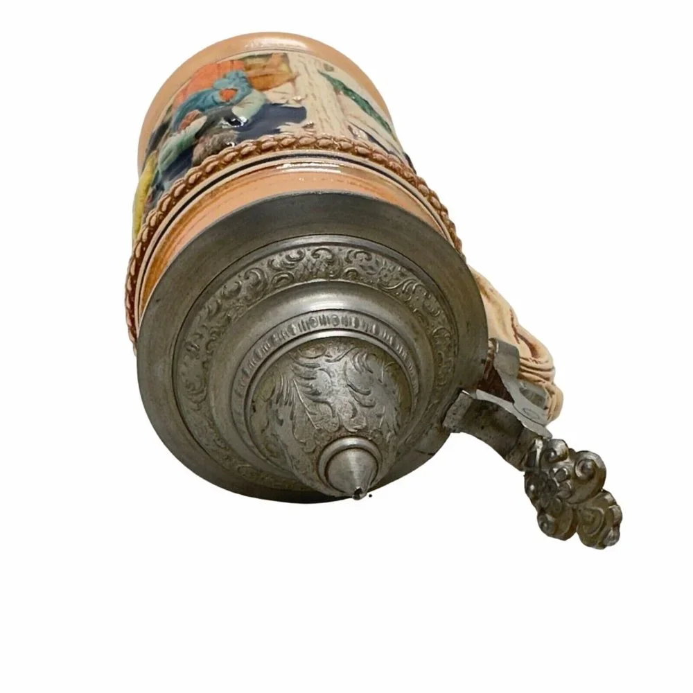 Antique Vintage German Beer Stein Heilt allen Schmerz Ein Frohes Herz 7 Inches